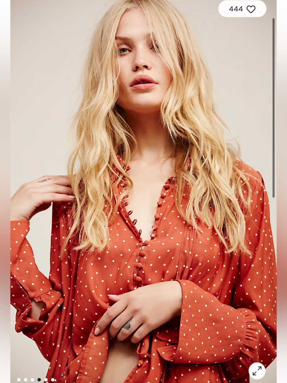 Free People New World Dotted Blouse Size Small Bell Sleeve Boho Top